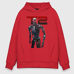 Толстовка оверсайз мужская Terminator 2 - T800, цвет: красный