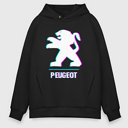 Толстовка оверсайз мужская Значок Peugeot в стиле Glitch, цвет: черный