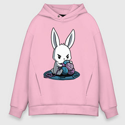 Толстовка оверсайз мужская Зайчонок обнял клубки The bunny hugged the balls, цвет: светло-розовый