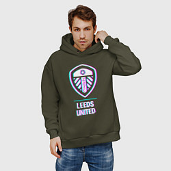 Толстовка оверсайз мужская Leeds United FC в стиле Glitch, цвет: хаки — фото 2