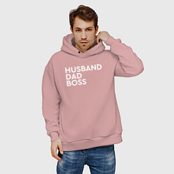 Толстовка оверсайз мужская Husband, dad, boss, цвет: пыльно-розовый — фото 2
