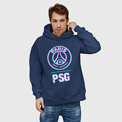 Толстовка оверсайз мужская PSG FC в стиле Glitch, цвет: тёмно-синий — фото 2