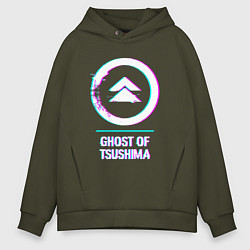 Толстовка оверсайз мужская Ghost of Tsushima в стиле Glitch Баги Графики, цвет: хаки