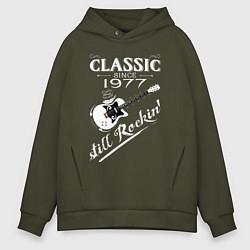 Толстовка оверсайз мужская Классический с 1977 и все еще рокер, цвет: хаки