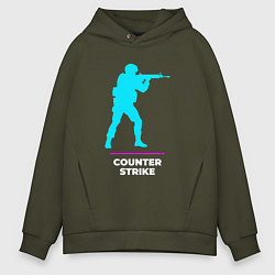 Толстовка оверсайз мужская Символ Counter Strike в неоновых цветах, цвет: хаки