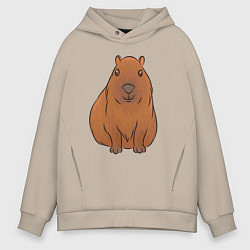 Толстовка оверсайз мужская Капибара сидит и радуется, цвет: миндальный