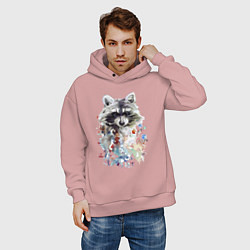Толстовка оверсайз мужская Мордочка енота - акварель, цвет: пыльно-розовый — фото 2