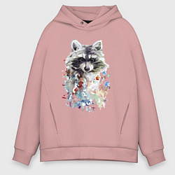 Толстовка оверсайз мужская Мордочка енота - акварель, цвет: пыльно-розовый