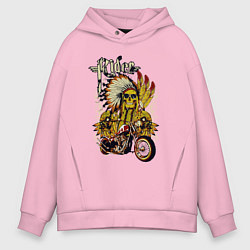 Толстовка оверсайз мужская Множество черепов, байк и надпись, цвет: светло-розовый