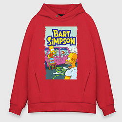 Толстовка оверсайз мужская Барт Симпсон устроил из автомобиля аквариум, цвет: красный