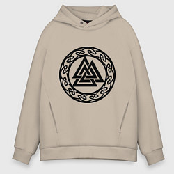 Толстовка оверсайз мужская Валькнут - символ Одина, цвет: миндальный