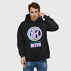 Толстовка оверсайз мужская Inter FC в стиле glitch, цвет: черный — фото 2