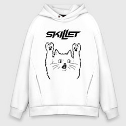 Толстовка оверсайз мужская Skillet - rock cat, цвет: белый