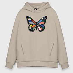 Толстовка оверсайз мужская Графичная бабочка, цвет: миндальный