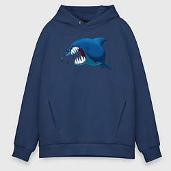 Толстовка оверсайз мужская Огромная акула и два аквалангиста, цвет: тёмно-синий
