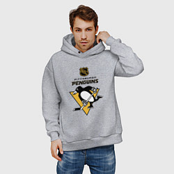 Толстовка оверсайз мужская Питтсбург Пингвинз НХЛ логотип, цвет: меланж — фото 2