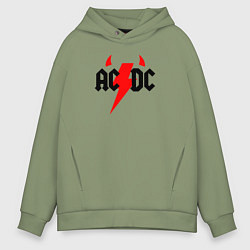 Толстовка оверсайз мужская AC DC - рога, цвет: авокадо
