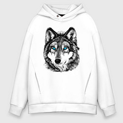 Толстовка оверсайз мужская Волк голубоглазый, цвет: белый