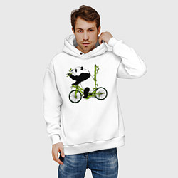 Толстовка оверсайз мужская Панда на велосипеде с бамбуком, цвет: белый — фото 2