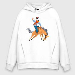 Толстовка оверсайз мужская Наездник на лошадкe, цвет: белый