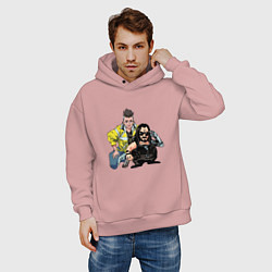 Толстовка оверсайз мужская Дэвид и Сильверхенд - Киберпанк, цвет: пыльно-розовый — фото 2