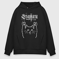 Толстовка оверсайз мужская Stigmata рок кот, цвет: черный