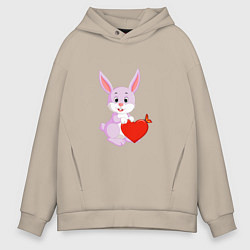 Толстовка оверсайз мужская Кролик с сердцем, цвет: миндальный