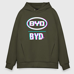 Толстовка оверсайз мужская Значок BYD в стиле glitch, цвет: хаки