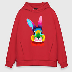 Толстовка оверсайз мужская Радужный кролик, цвет: красный