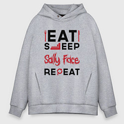Толстовка оверсайз мужская Надпись: eat sleep Sally Face repeat, цвет: меланж
