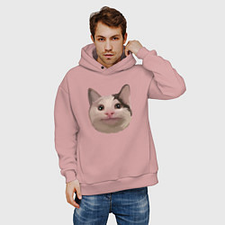 Толстовка оверсайз мужская Polite cat meme, цвет: пыльно-розовый — фото 2