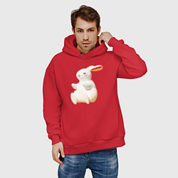 Толстовка оверсайз мужская Объемный белый заяц, цвет: красный — фото 2