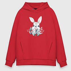 Толстовка оверсайз мужская Кролик в цветах, цвет: красный