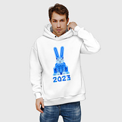 Толстовка оверсайз мужская Геометрический синий кролик 2023, цвет: белый — фото 2