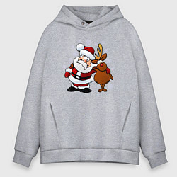 Толстовка оверсайз мужская Санта и олень, цвет: меланж