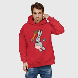 Толстовка оверсайз мужская Заяц с морковкой в полете, цвет: красный — фото 2