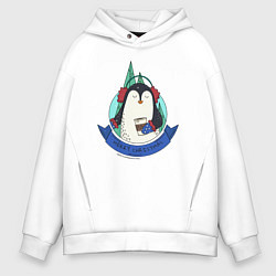 Толстовка оверсайз мужская Merry christmas penguin, цвет: белый
