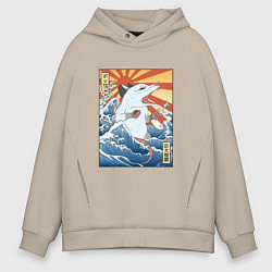 Толстовка оверсайз мужская Гравюра японский опоссум в стиле укиё-э, цвет: миндальный