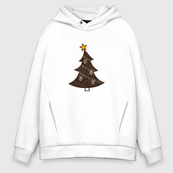 Толстовка оверсайз мужская Новогодняя нарядная ёлка, цвет: белый