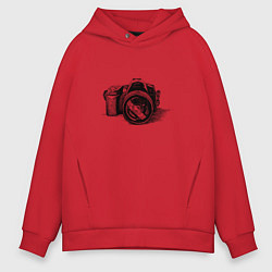 Толстовка оверсайз мужская Рисунок фотоаппарата, цвет: красный