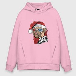 Толстовка оверсайз мужская Pug merry christmas, цвет: светло-розовый