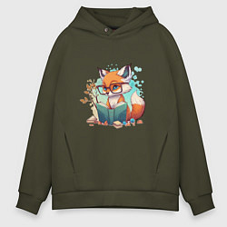 Толстовка оверсайз мужская Умный лисёнок, цвет: хаки