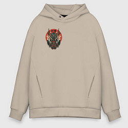 Толстовка оверсайз мужская Демон маски Они, цвет: миндальный