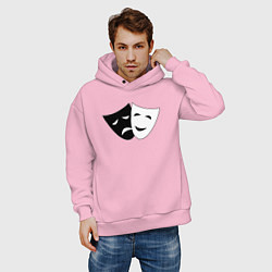 Толстовка оверсайз мужская Театральные маски грусти и радости, цвет: светло-розовый — фото 2