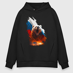 Толстовка оверсайз мужская Злой русский медведь, цвет: черный