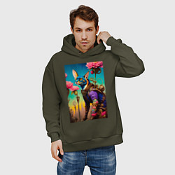 Толстовка оверсайз мужская Котик в стиле Стимпанк, цвет: хаки — фото 2