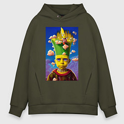 Толстовка оверсайз мужская Bart Simpson - neural network - fantasy - art, цвет: хаки
