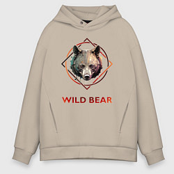 Толстовка оверсайз мужская Медведь в рамке Wild Bear, цвет: миндальный