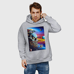 Толстовка оверсайз мужская Иллюзия черепа - неоновый закат - нейросеть -сюрре, цвет: меланж — фото 2