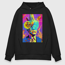 Толстовка оверсайз мужская Andy Warhol - neural network - pop art, цвет: черный